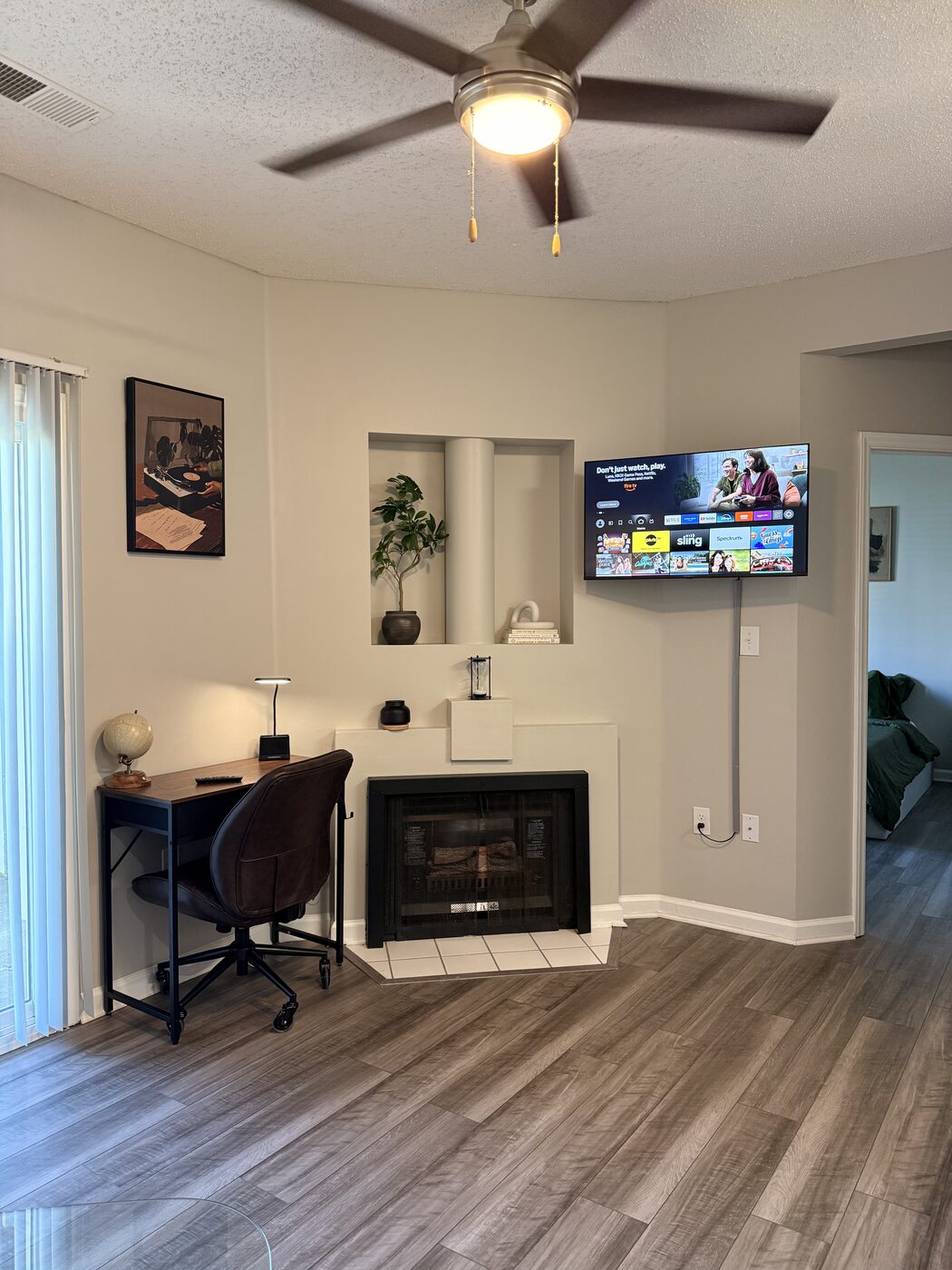 Fireplace nook with mounted TV